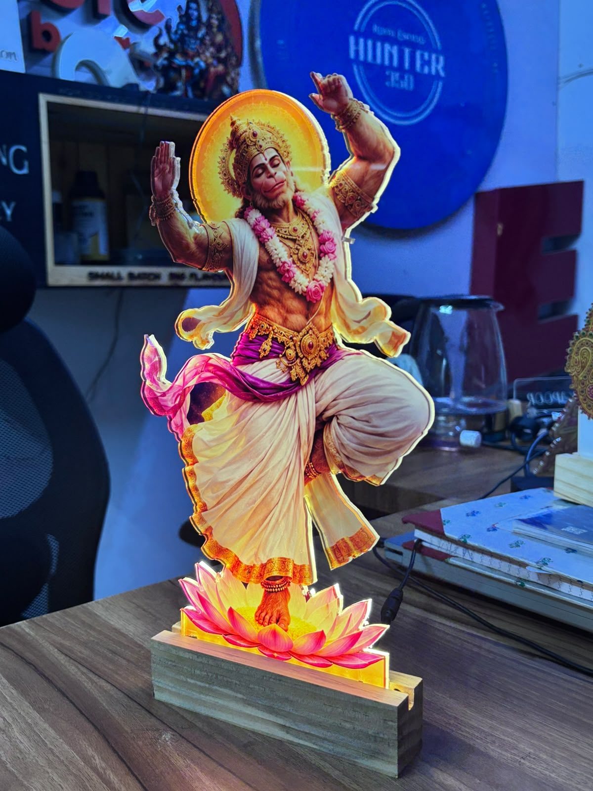 Lord Hanuman Ji Lotus Base LED Lamp - Image 3