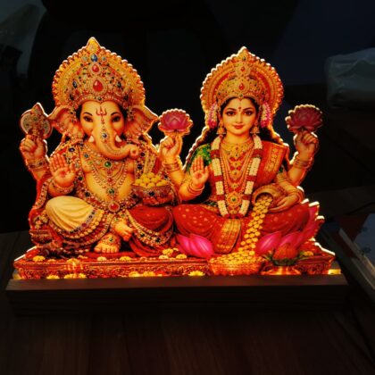 Lakshmi Ganesh LED Acrylic Lamp with Wooden Base